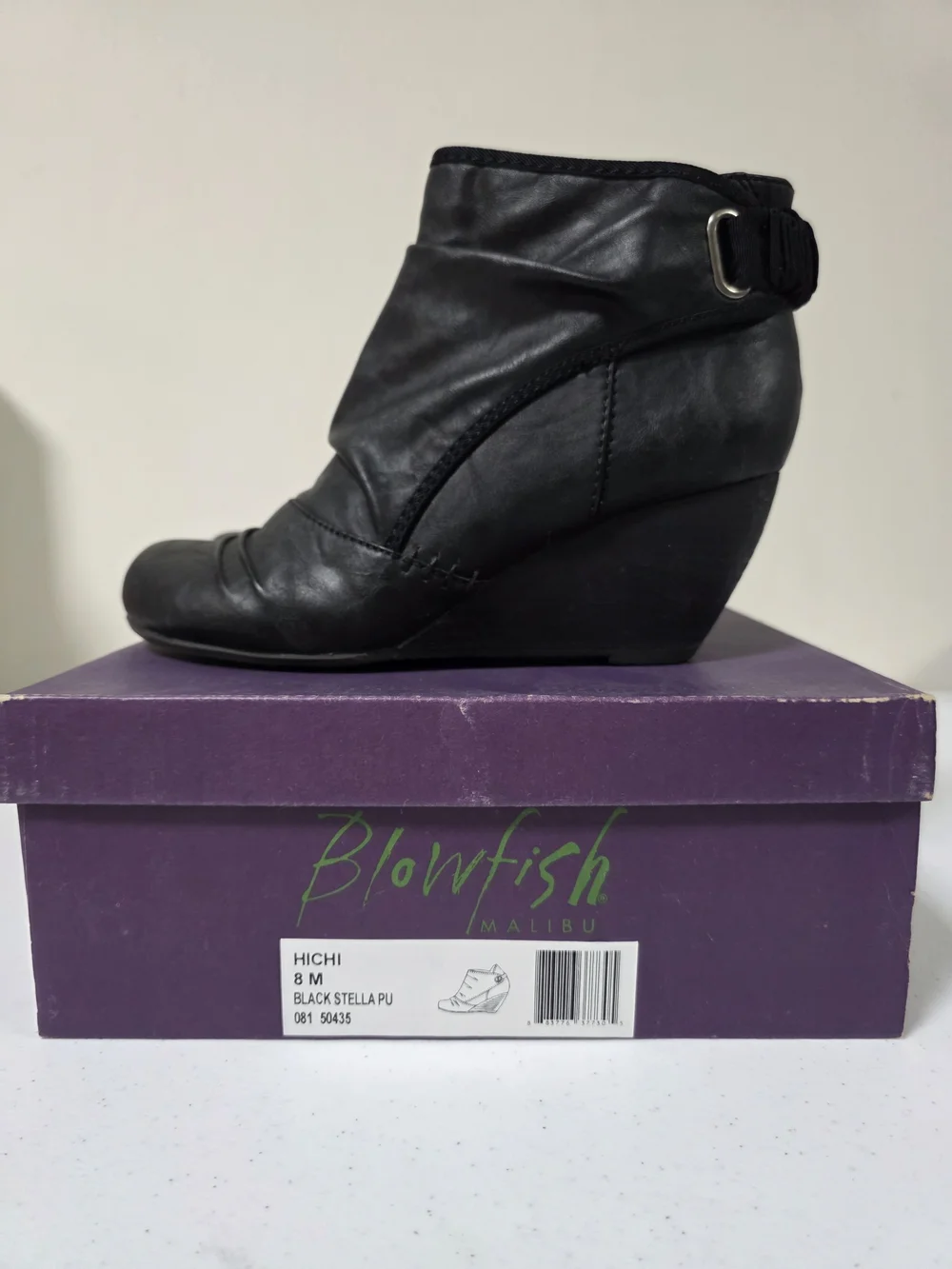 🖤👢🍂 Blowfish Malibu Black Wedge Booties Size 8 Slouch Ankle Boots Boho Casual
